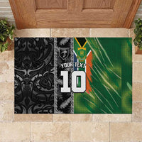 Custom Aotearoa South Africa Rugby Freedom Cup Rubber Doormat Maori Silver Fern Art and Sporty Flag SA - Wonder Print Shop