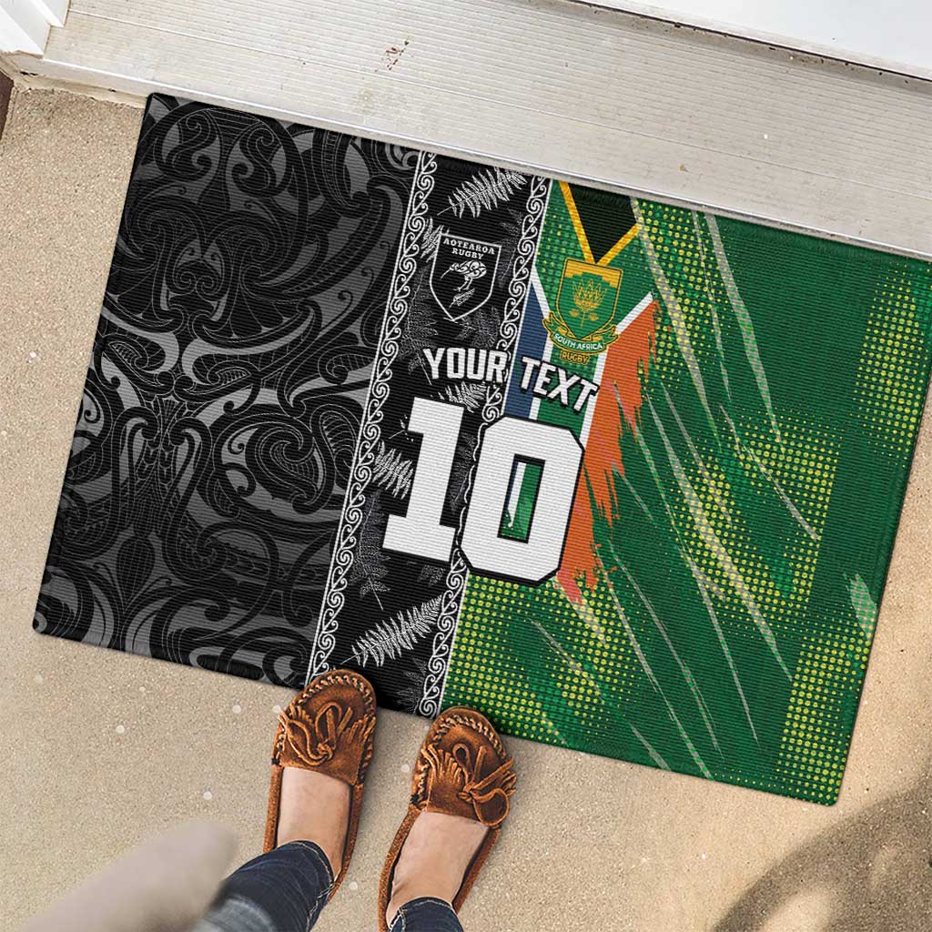Custom Aotearoa South Africa Rugby Freedom Cup Rubber Doormat Maori Silver Fern Art and Sporty Flag SA - Wonder Print Shop