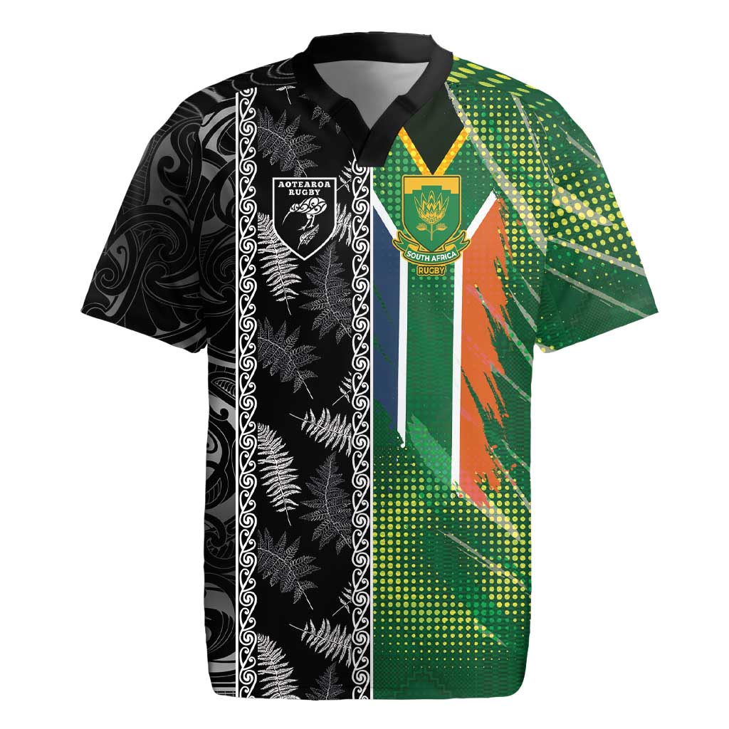 Custom Aotearoa South Africa Rugby Freedom Cup Rugby Jersey Maori Silver Fern Art and Sporty Flag SA - Wonder Print Shop
