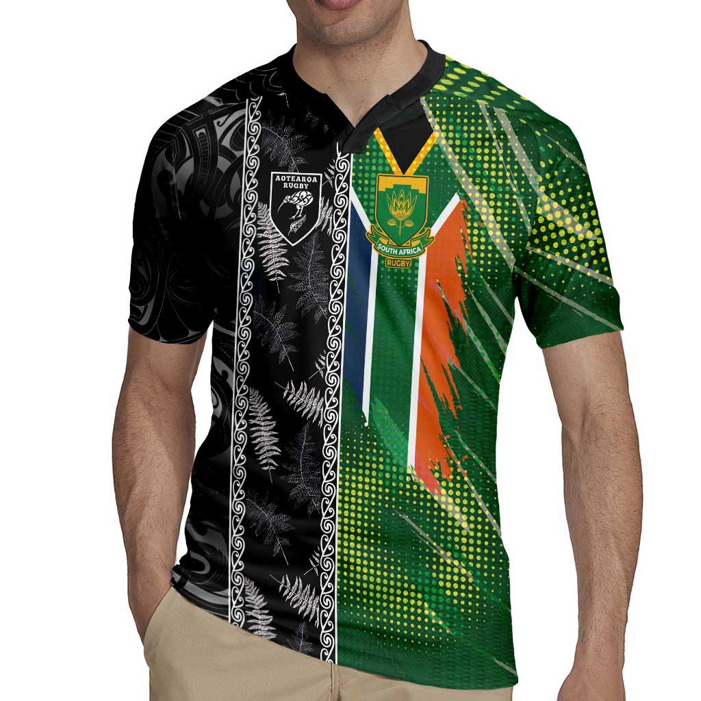 Custom Aotearoa South Africa Rugby Freedom Cup Rugby Jersey Maori Silver Fern Art and Sporty Flag SA - Wonder Print Shop