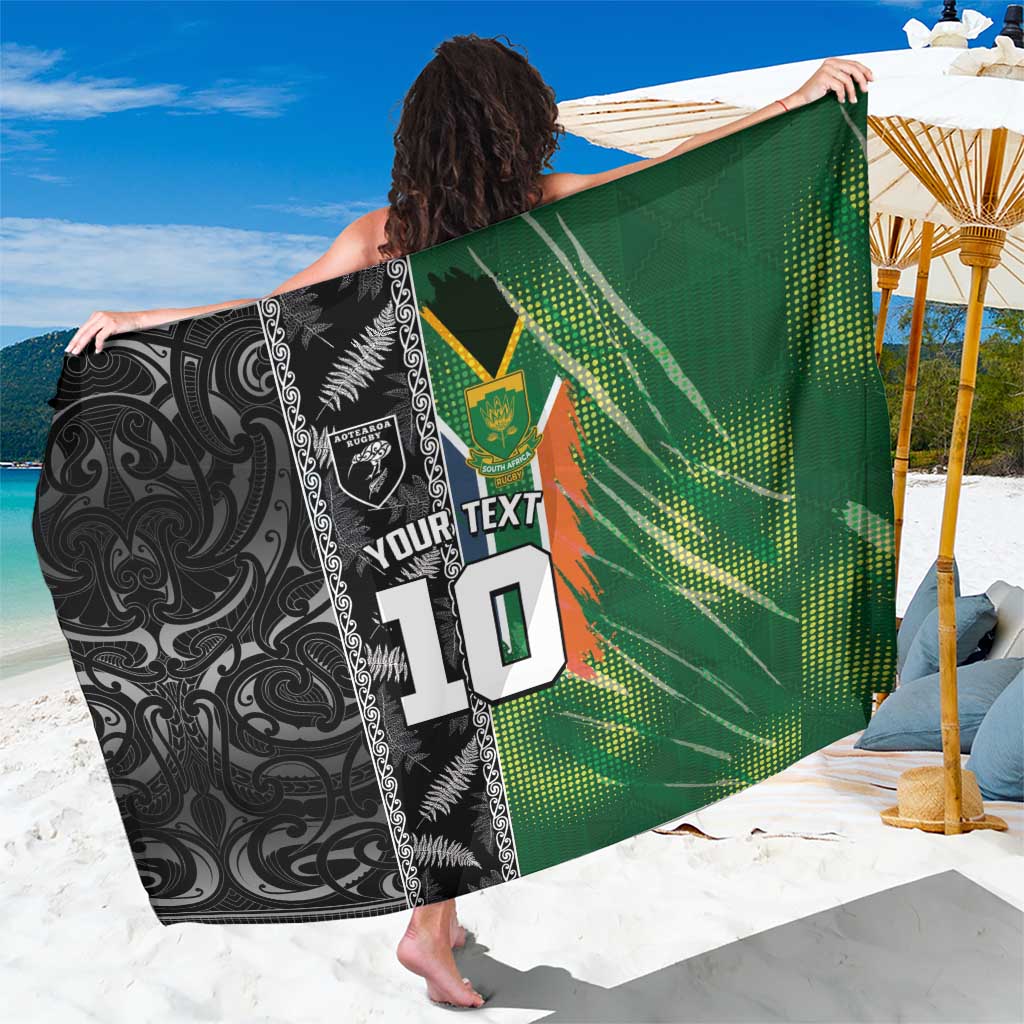 Custom Aotearoa South Africa Rugby Freedom Cup Sarong Maori Silver Fern Art and Sporty Flag SA - Wonder Print Shop