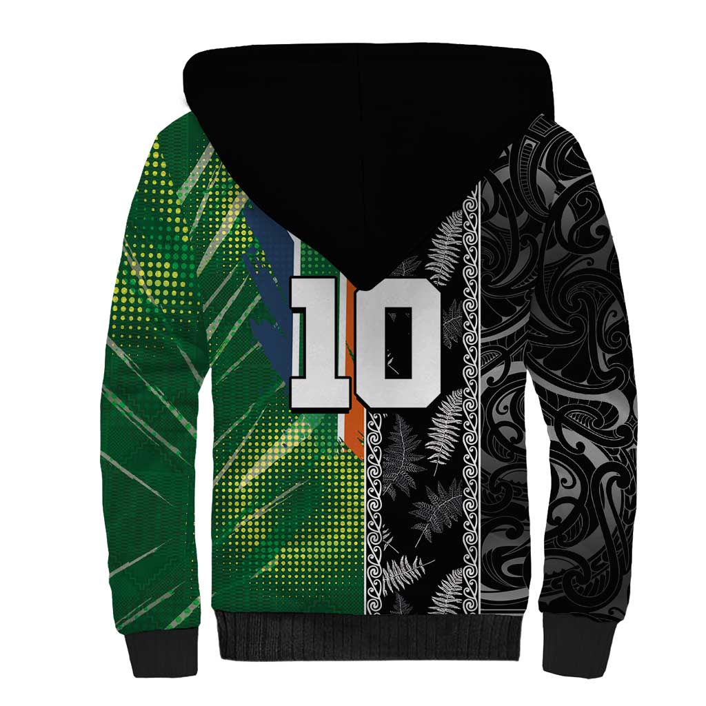 Custom Aotearoa South Africa Rugby Freedom Cup Sherpa Hoodie Maori Silver Fern Art and Sporty Flag SA - Wonder Print Shop