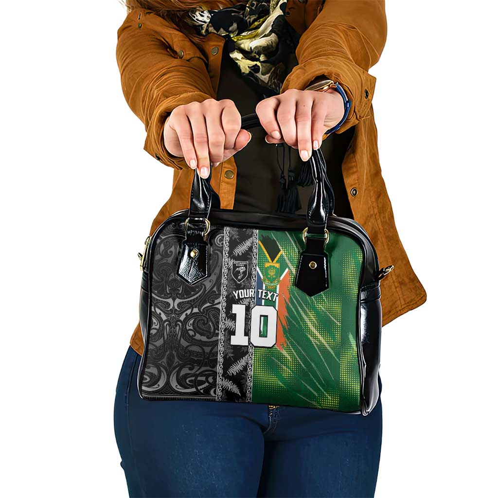 Custom Aotearoa South Africa Rugby Freedom Cup Shoulder Handbag Maori Silver Fern Art and Sporty Flag SA - Wonder Print Shop