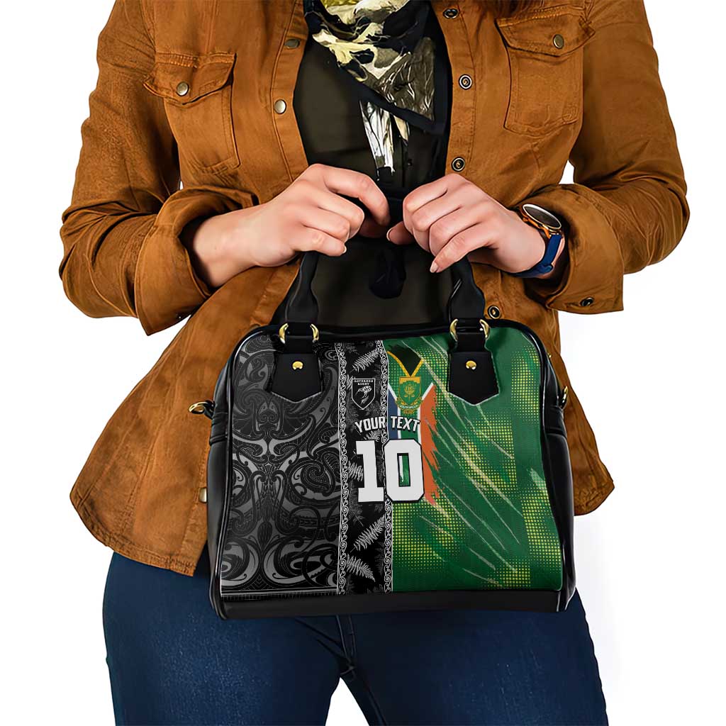 Custom Aotearoa South Africa Rugby Freedom Cup Shoulder Handbag Maori Silver Fern Art and Sporty Flag SA - Wonder Print Shop
