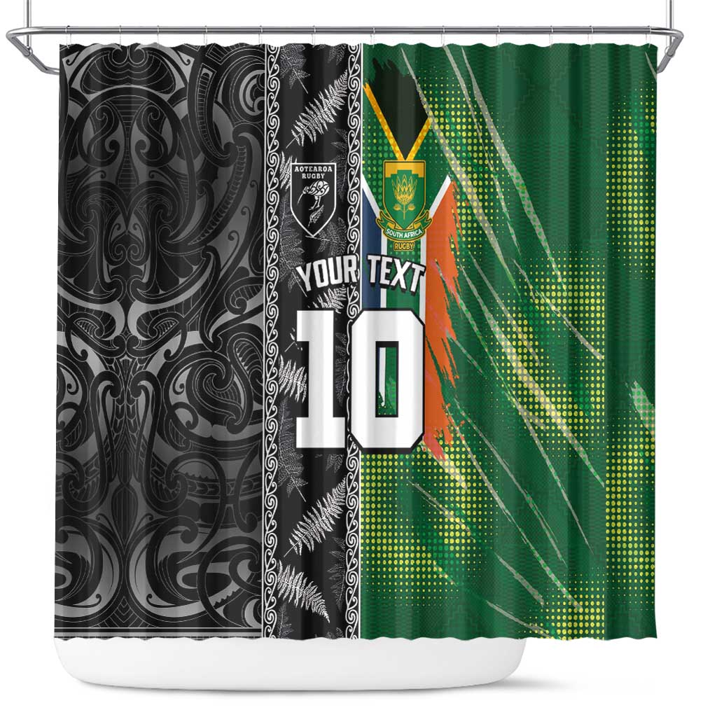 Custom Aotearoa South Africa Rugby Freedom Cup Shower Curtain Maori Silver Fern Art and Sporty Flag SA - Wonder Print Shop