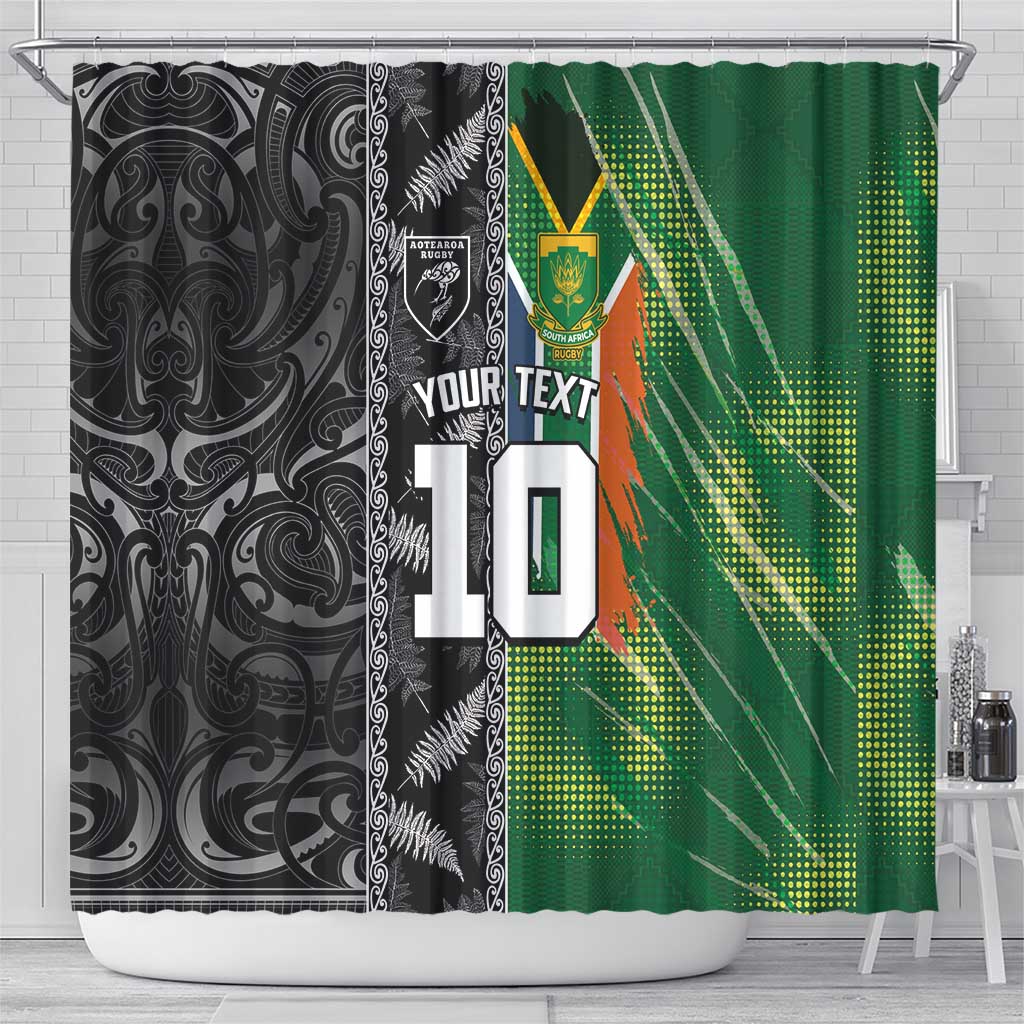 Custom Aotearoa South Africa Rugby Freedom Cup Shower Curtain Maori Silver Fern Art and Sporty Flag SA - Wonder Print Shop