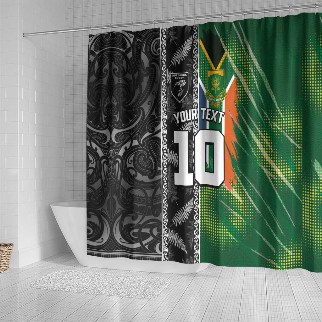 Custom Aotearoa South Africa Rugby Freedom Cup Shower Curtain Maori Silver Fern Art and Sporty Flag SA - Wonder Print Shop