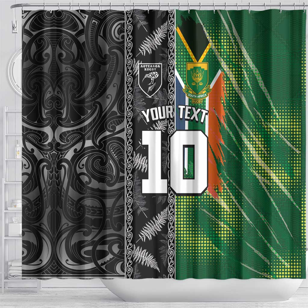 Custom Aotearoa South Africa Rugby Freedom Cup Shower Curtain Maori Silver Fern Art and Sporty Flag SA - Wonder Print Shop