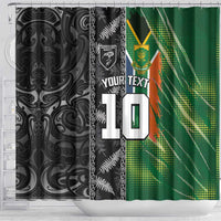 Custom Aotearoa South Africa Rugby Freedom Cup Shower Curtain Maori Silver Fern Art and Sporty Flag SA - Wonder Print Shop