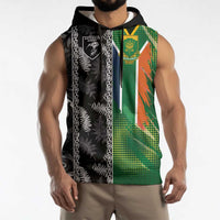 Custom Aotearoa South Africa Rugby Freedom Cup Sleeveless Hoodie Maori Silver Fern Art and Sporty Flag SA - Wonder Print Shop