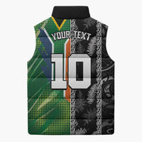 Custom Aotearoa South Africa Rugby Freedom Cup Sleeveless Puffer Jacket Maori Silver Fern Art and Sporty Flag SA - Wonder Print Shop