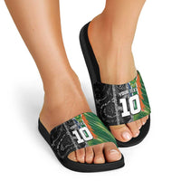 Custom Aotearoa South Africa Rugby Freedom Cup Slide Sandals Maori Silver Fern Art and Sporty Flag SA - Wonder Print Shop