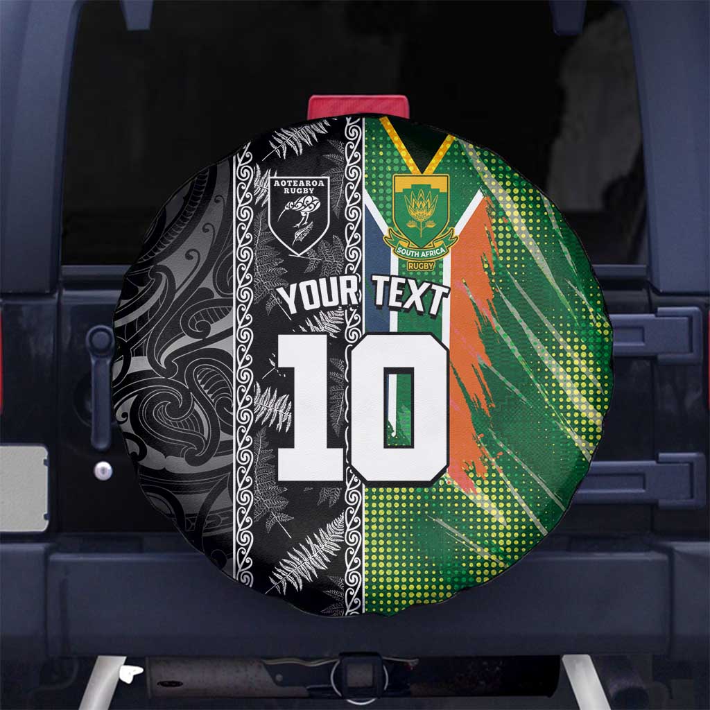Custom Aotearoa South Africa Rugby Freedom Cup Spare Tire Cover Maori Silver Fern Art and Sporty Flag SA - Wonder Print Shop