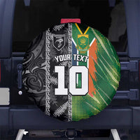 Custom Aotearoa South Africa Rugby Freedom Cup Spare Tire Cover Maori Silver Fern Art and Sporty Flag SA - Wonder Print Shop