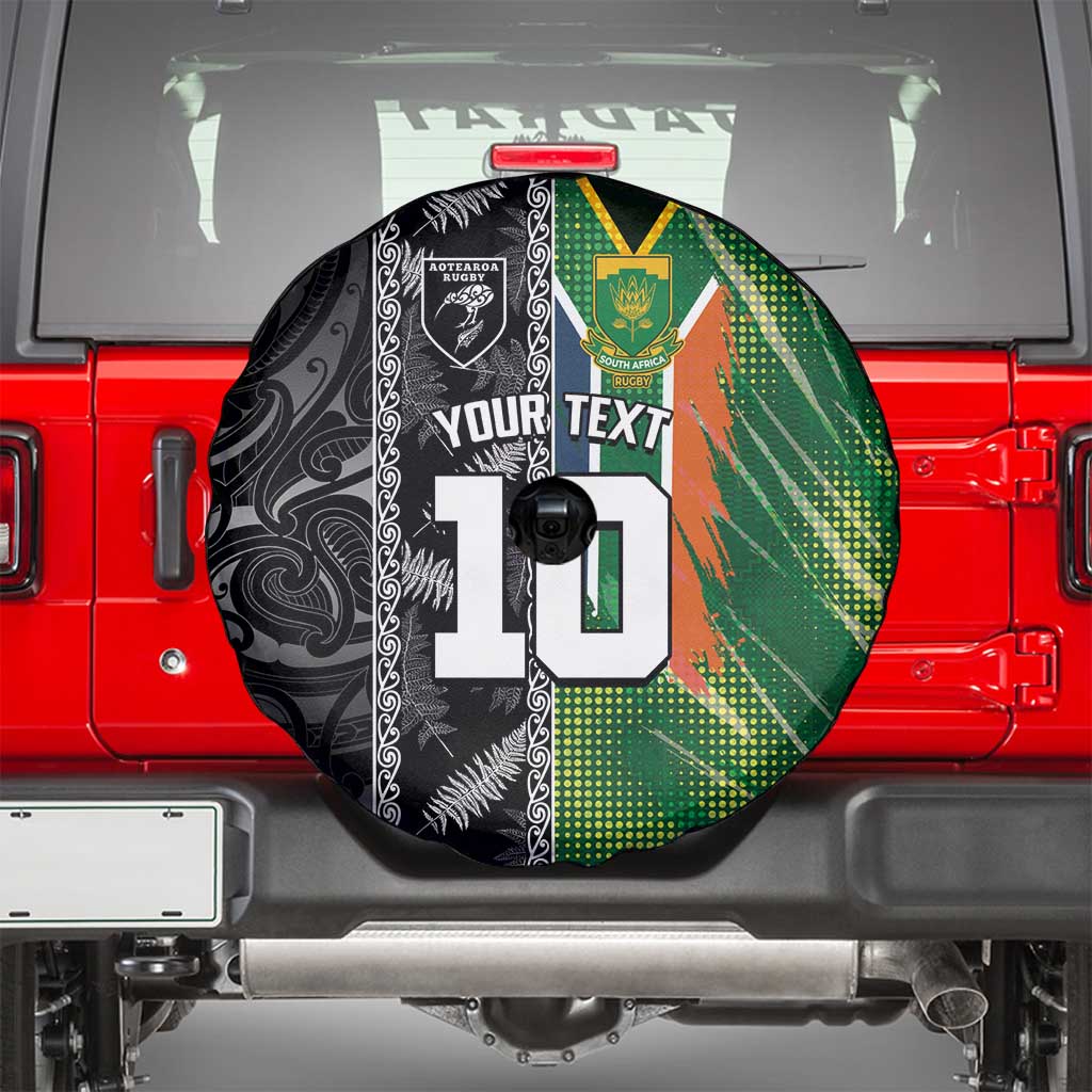 Custom Aotearoa South Africa Rugby Freedom Cup Spare Tire Cover Maori Silver Fern Art and Sporty Flag SA - Wonder Print Shop