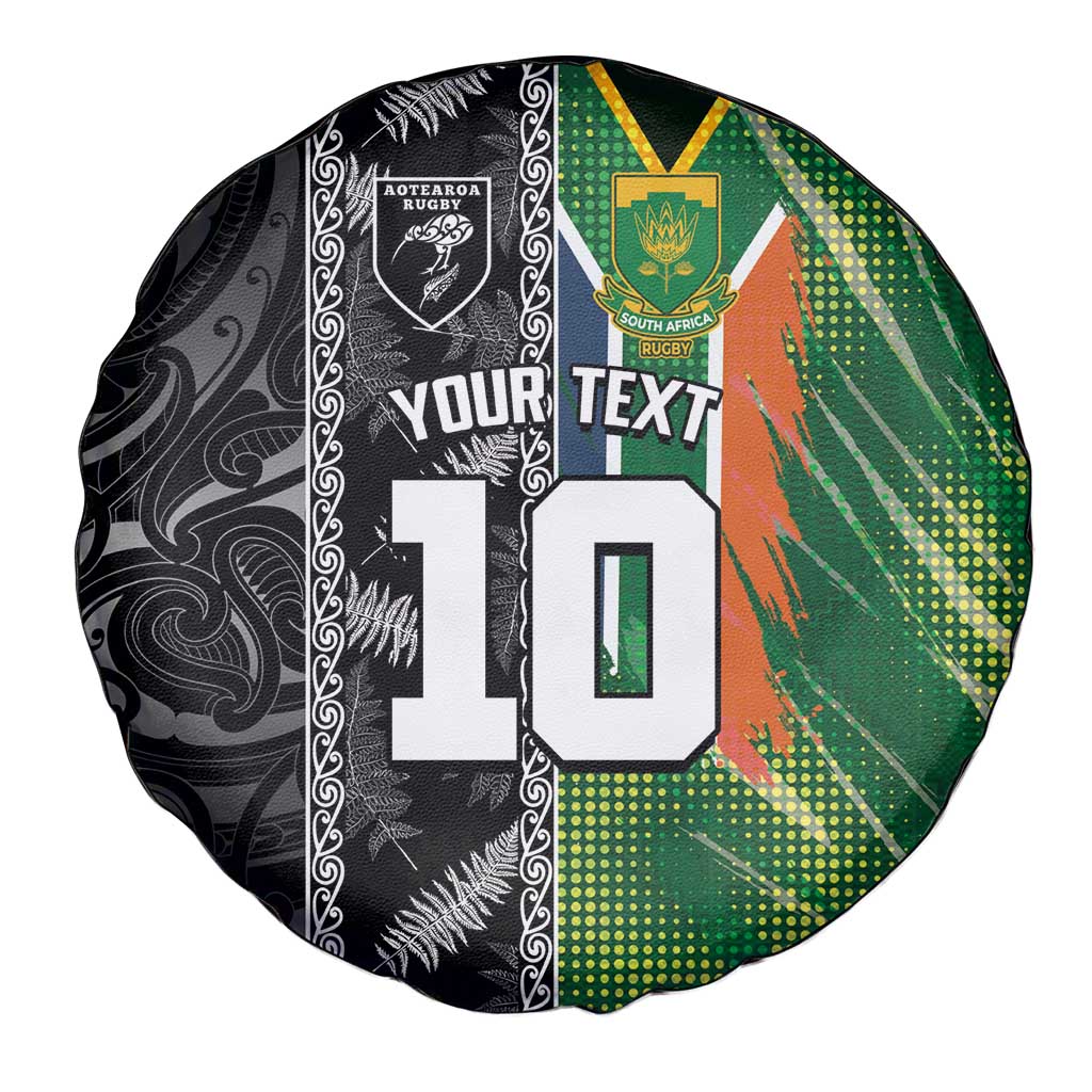 Custom Aotearoa South Africa Rugby Freedom Cup Spare Tire Cover Maori Silver Fern Art and Sporty Flag SA - Wonder Print Shop