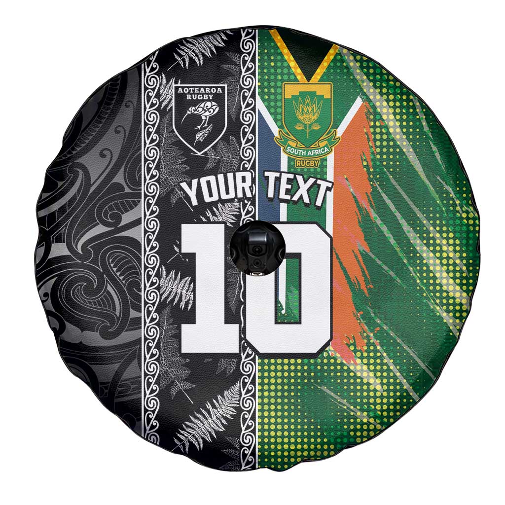 Custom Aotearoa South Africa Rugby Freedom Cup Spare Tire Cover Maori Silver Fern Art and Sporty Flag SA - Wonder Print Shop