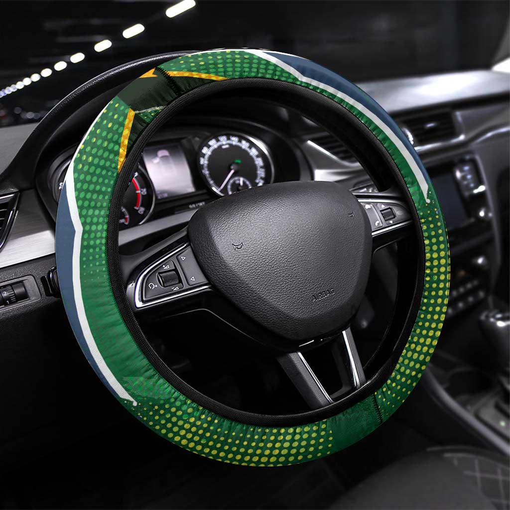 Aotearoa South Africa Rugby Freedom Cup Steering Wheel Cover Maori Silver Fern Art and Sporty Flag SA - Wonder Print Shop