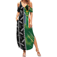 Custom Aotearoa South Africa Rugby Freedom Cup Summer Maxi Dress Maori Silver Fern Art and Sporty Flag SA - Wonder Print Shop