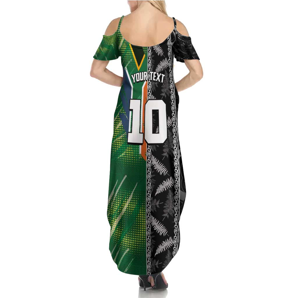 Custom Aotearoa South Africa Rugby Freedom Cup Summer Maxi Dress Maori Silver Fern Art and Sporty Flag SA - Wonder Print Shop