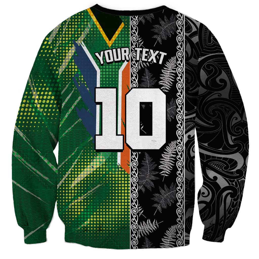 Custom Aotearoa South Africa Rugby Freedom Cup Sweatshirt Maori Silver Fern Art and Sporty Flag SA - Wonder Print Shop