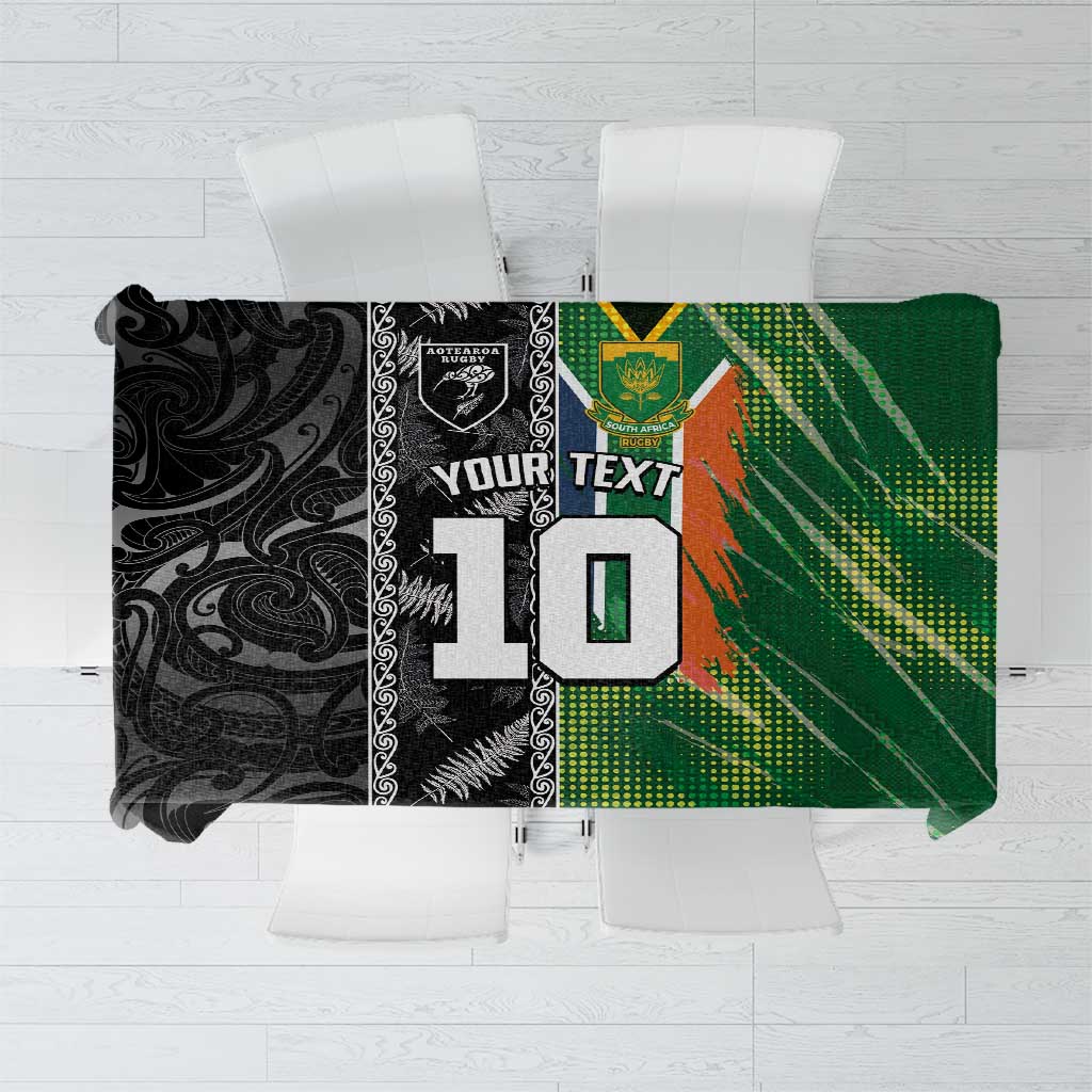 Custom Aotearoa South Africa Rugby Freedom Cup Tablecloth Maori Silver Fern Art and Sporty Flag SA - Wonder Print Shop