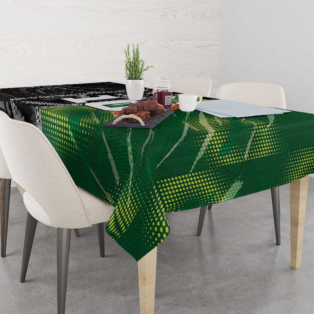 Custom Aotearoa South Africa Rugby Freedom Cup Tablecloth Maori Silver Fern Art and Sporty Flag SA - Wonder Print Shop