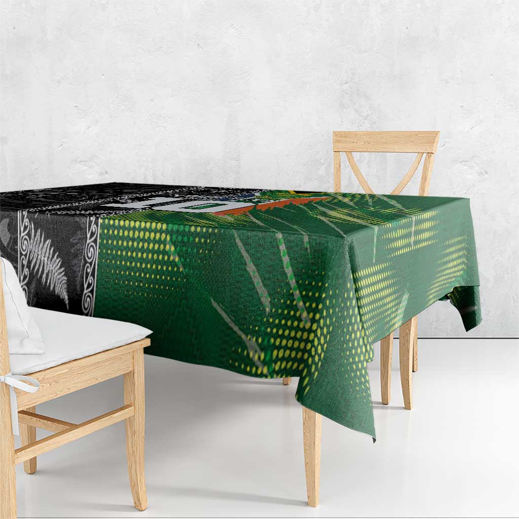 Custom Aotearoa South Africa Rugby Freedom Cup Tablecloth Maori Silver Fern Art and Sporty Flag SA - Wonder Print Shop