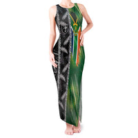Custom Aotearoa South Africa Rugby Freedom Cup Tank Maxi Dress Maori Silver Fern Art and Sporty Flag SA - Wonder Print Shop