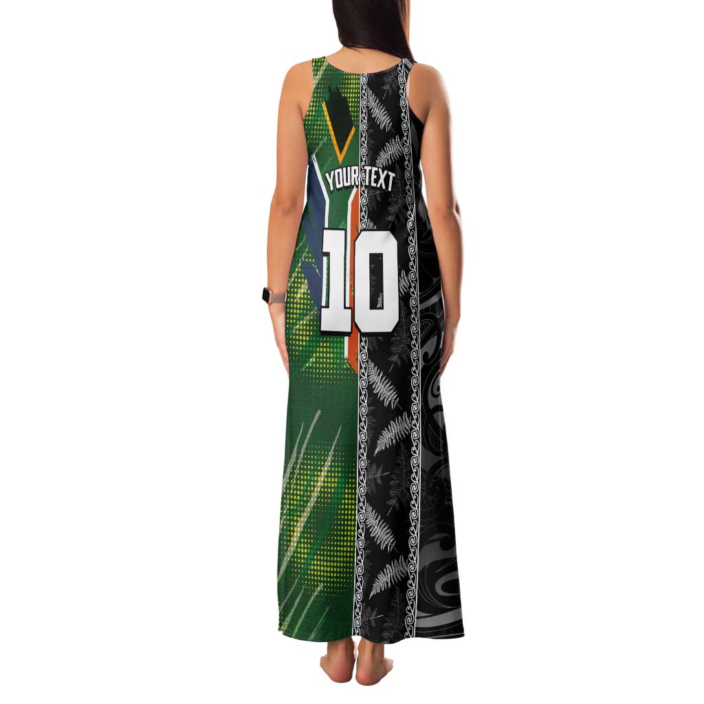 Custom Aotearoa South Africa Rugby Freedom Cup Tank Maxi Dress Maori Silver Fern Art and Sporty Flag SA - Wonder Print Shop