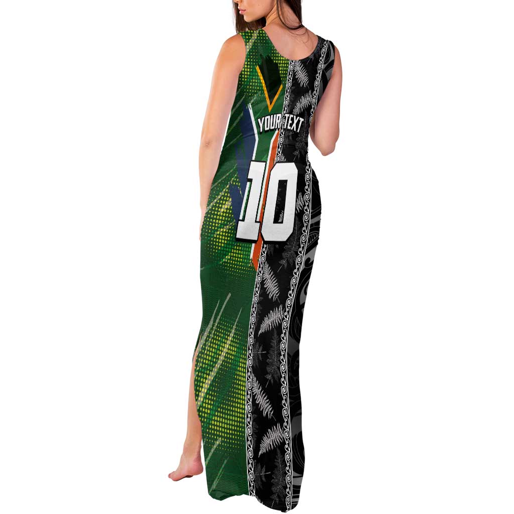 Custom Aotearoa South Africa Rugby Freedom Cup Tank Maxi Dress Maori Silver Fern Art and Sporty Flag SA - Wonder Print Shop