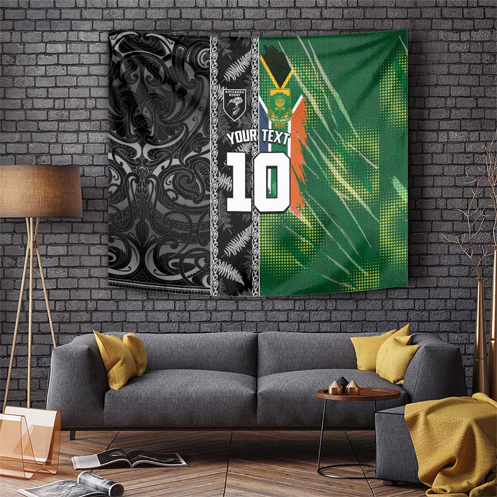 Custom Aotearoa South Africa Rugby Freedom Cup Tapestry Maori Silver Fern Art and Sporty Flag SA - Wonder Print Shop