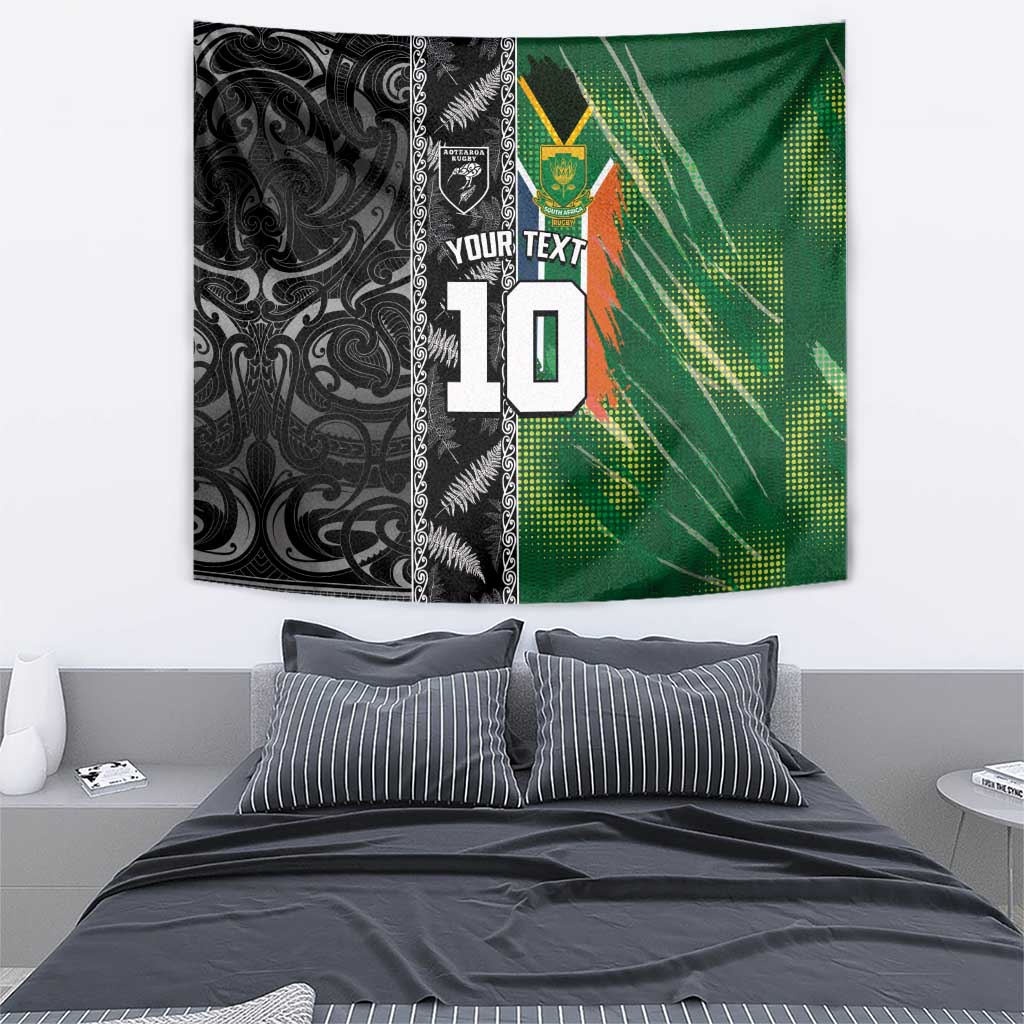 Custom Aotearoa South Africa Rugby Freedom Cup Tapestry Maori Silver Fern Art and Sporty Flag SA - Wonder Print Shop