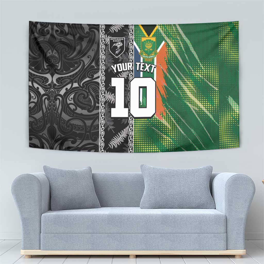 Custom Aotearoa South Africa Rugby Freedom Cup Tapestry Maori Silver Fern Art and Sporty Flag SA - Wonder Print Shop