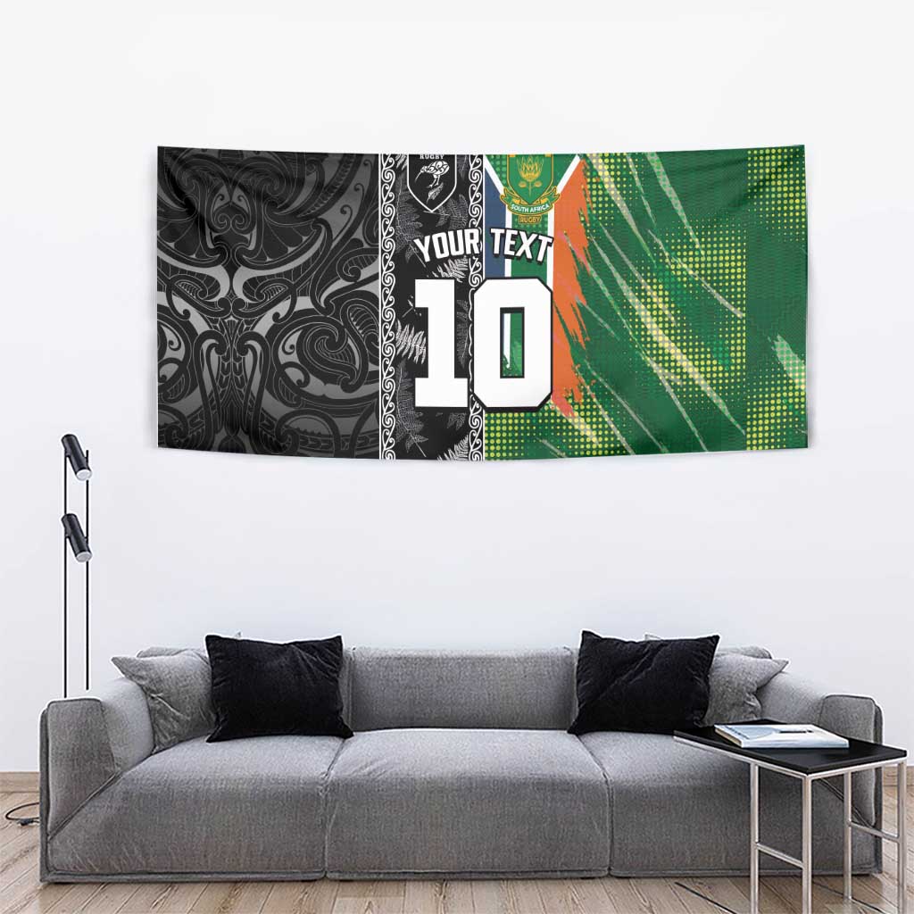 Custom Aotearoa South Africa Rugby Freedom Cup Tapestry Maori Silver Fern Art and Sporty Flag SA - Wonder Print Shop