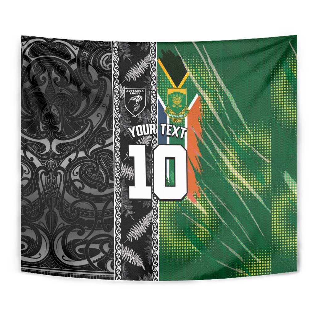 Custom Aotearoa South Africa Rugby Freedom Cup Tapestry Maori Silver Fern Art and Sporty Flag SA - Wonder Print Shop