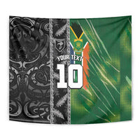 Custom Aotearoa South Africa Rugby Freedom Cup Tapestry Maori Silver Fern Art and Sporty Flag SA - Wonder Print Shop