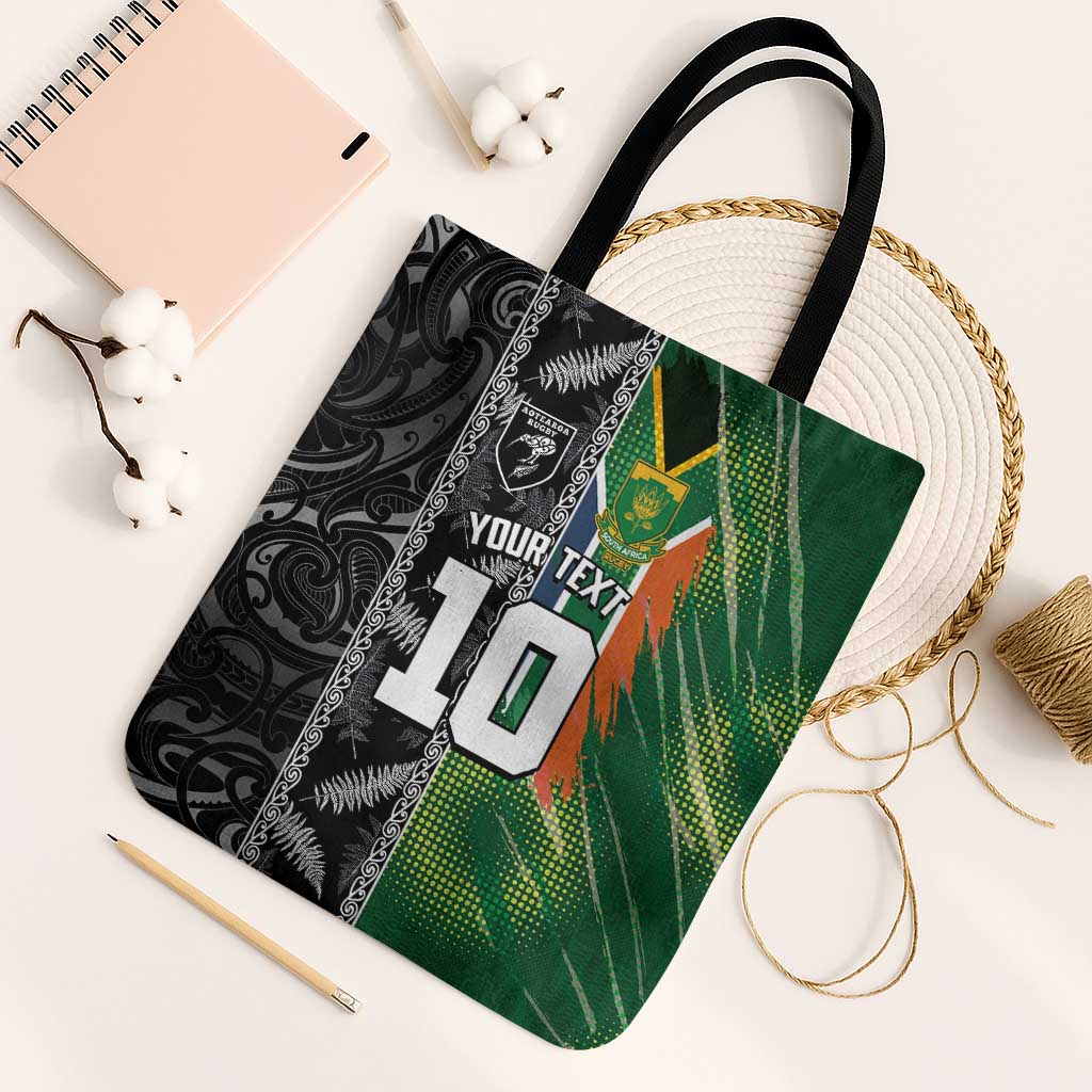 Custom Aotearoa South Africa Rugby Freedom Cup Tote Bag Maori Silver Fern Art and Sporty Flag SA - Wonder Print Shop