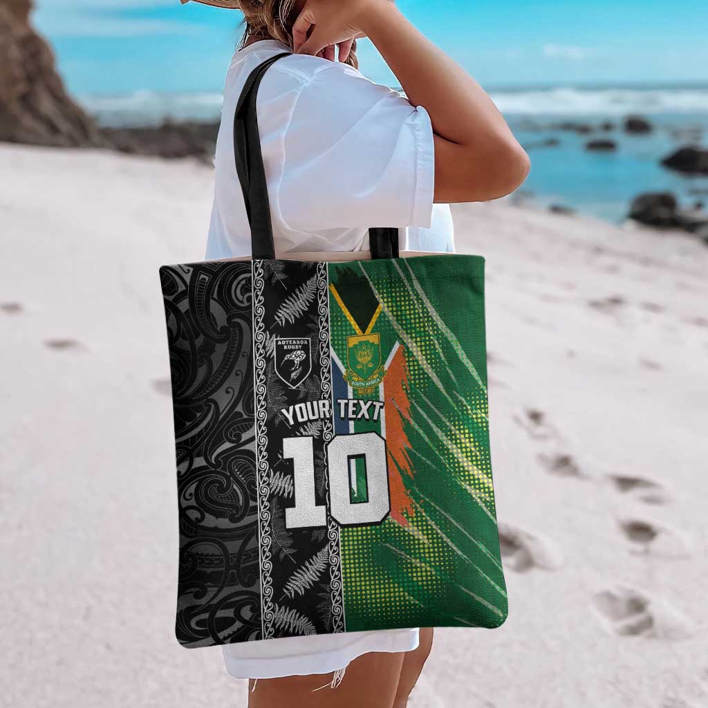 Custom Aotearoa South Africa Rugby Freedom Cup Tote Bag Maori Silver Fern Art and Sporty Flag SA - Wonder Print Shop