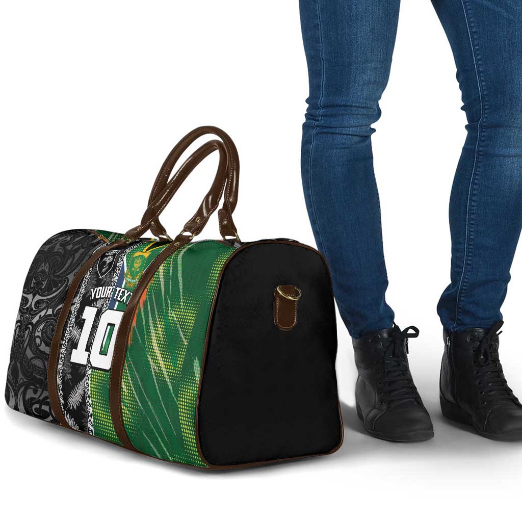 Custom Aotearoa South Africa Rugby Freedom Cup Travel Bag Maori Silver Fern Art and Sporty Flag SA - Wonder Print Shop