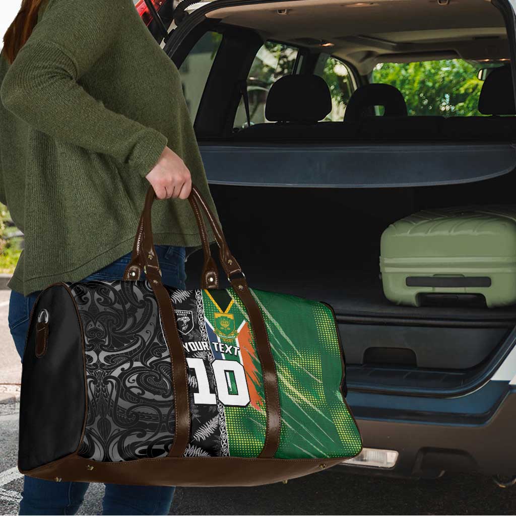 Custom Aotearoa South Africa Rugby Freedom Cup Travel Bag Maori Silver Fern Art and Sporty Flag SA - Wonder Print Shop