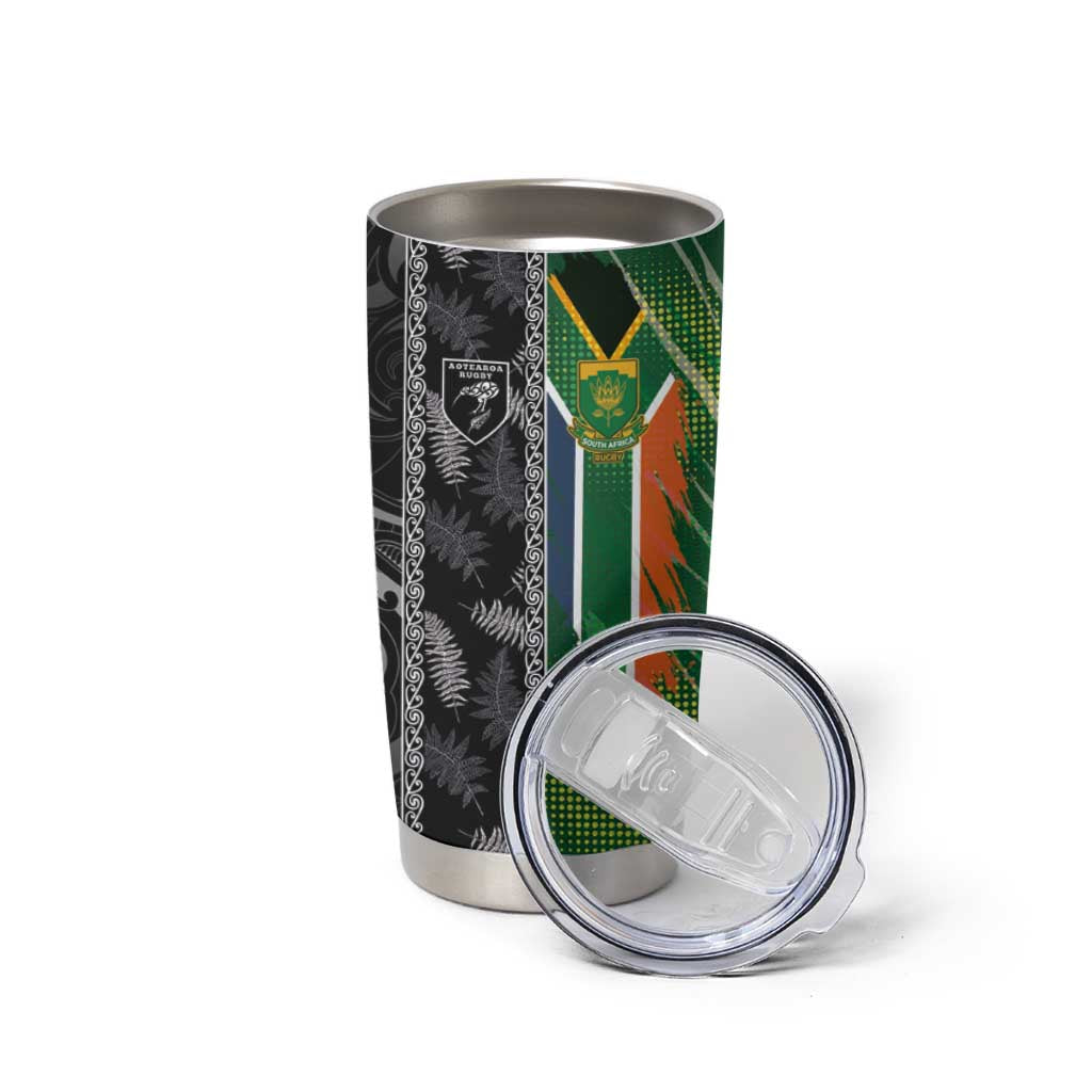 Custom Aotearoa South Africa Rugby Freedom Cup Tumbler Cup Maori Silver Fern Art and Sporty Flag SA - Wonder Print Shop