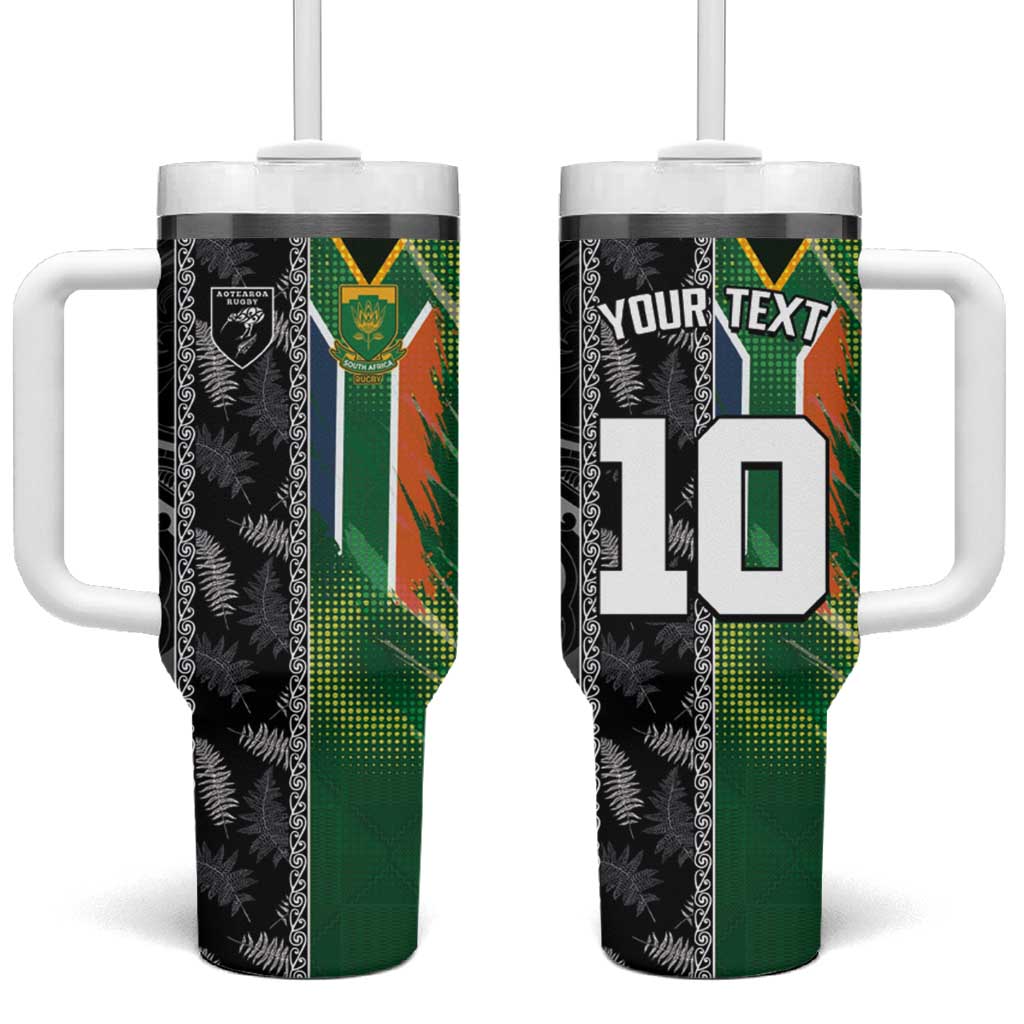 Custom Aotearoa South Africa Rugby Freedom Cup Tumbler With Handle Maori Silver Fern Art and Sporty Flag SA - Wonder Print Shop