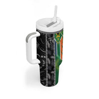 Custom Aotearoa South Africa Rugby Freedom Cup Tumbler With Handle Maori Silver Fern Art and Sporty Flag SA - Wonder Print Shop