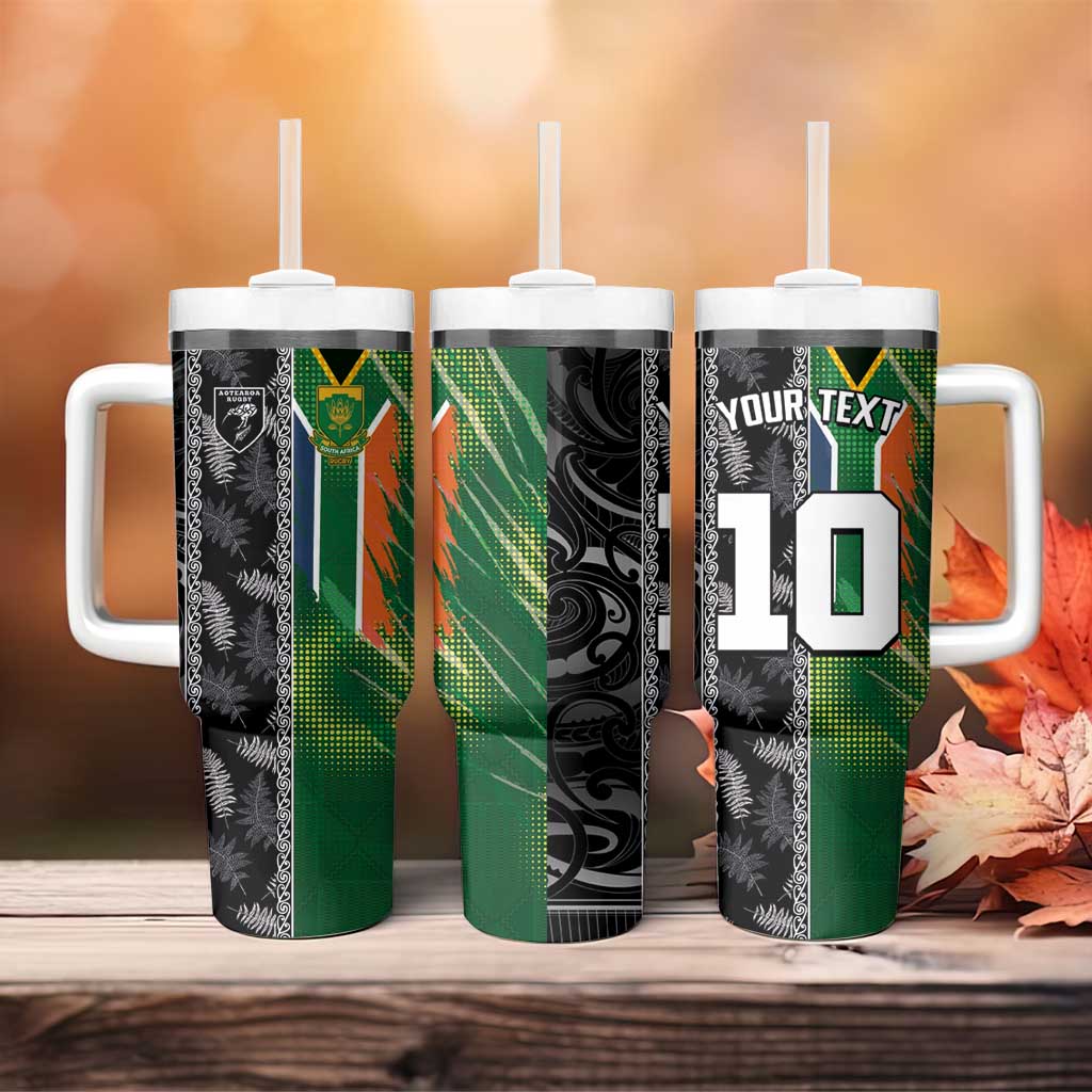 Custom Aotearoa South Africa Rugby Freedom Cup Tumbler With Handle Maori Silver Fern Art and Sporty Flag SA - Wonder Print Shop