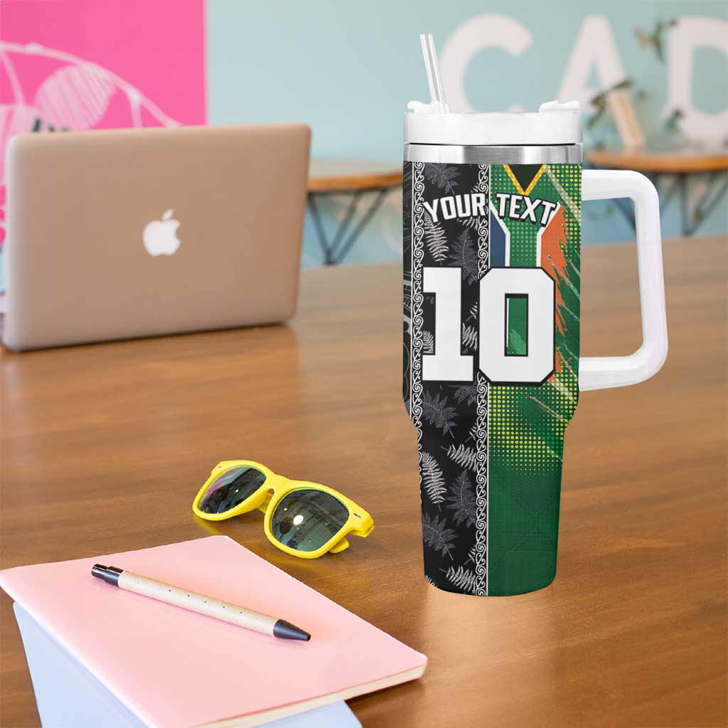 Custom Aotearoa South Africa Rugby Freedom Cup Tumbler With Handle Maori Silver Fern Art and Sporty Flag SA - Wonder Print Shop
