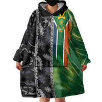 Custom Aotearoa South Africa Rugby Freedom Cup Wearable Blanket Hoodie Maori Silver Fern Art and Sporty Flag SA - Wonder Print Shop