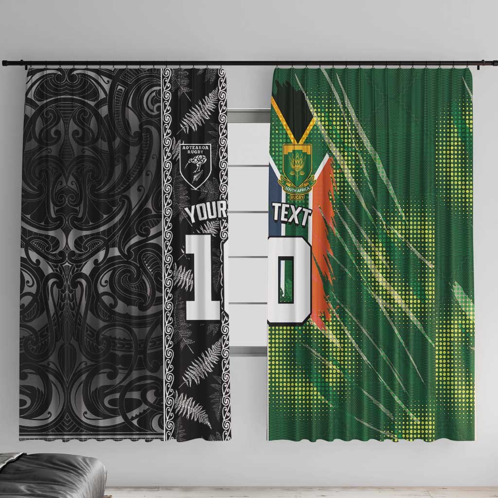 Custom Aotearoa South Africa Rugby Freedom Cup Window Curtain Maori Silver Fern Art and Sporty Flag SA - Wonder Print Shop