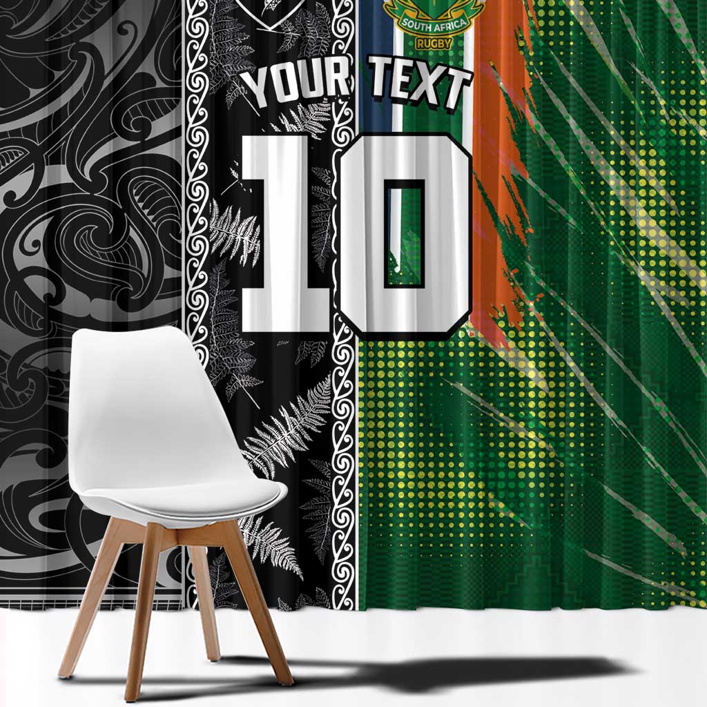 Custom Aotearoa South Africa Rugby Freedom Cup Window Curtain Maori Silver Fern Art and Sporty Flag SA - Wonder Print Shop