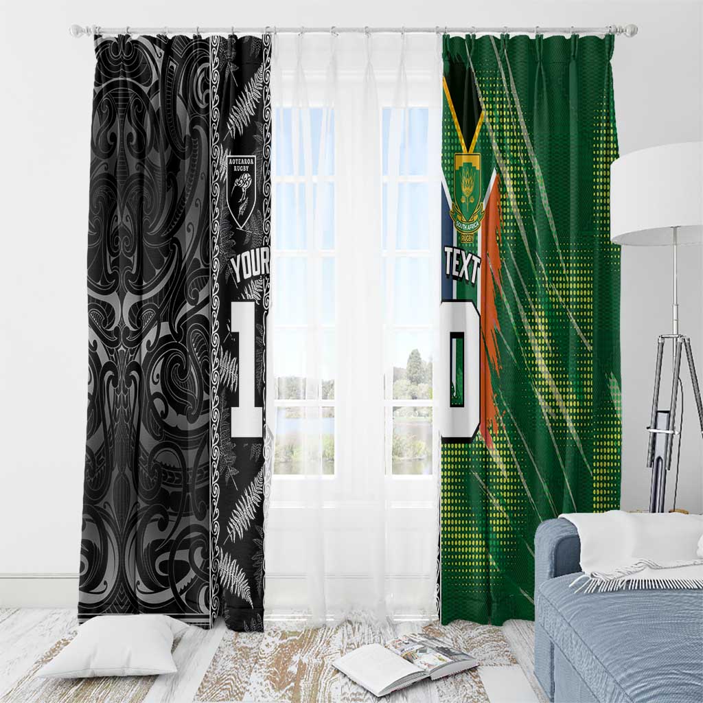 Custom Aotearoa South Africa Rugby Freedom Cup Window Curtain Maori Silver Fern Art and Sporty Flag SA - Wonder Print Shop